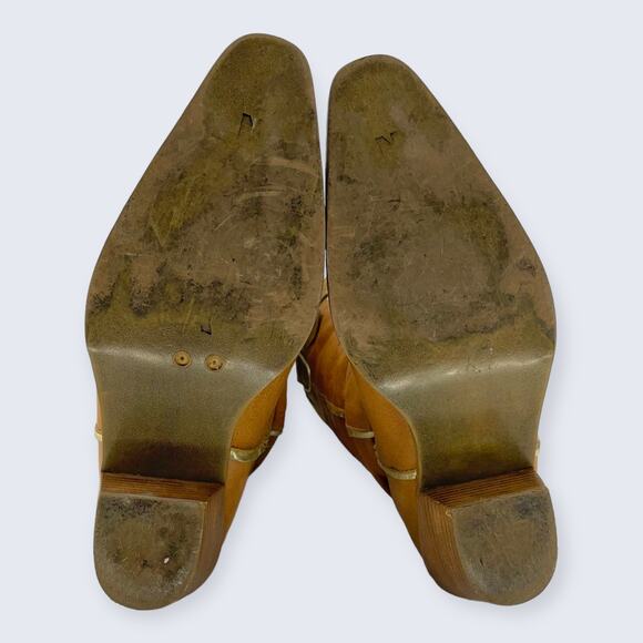 Naona Nana? Light Brown Leather Tall 2.5" Stacked Heel Western Cowgirl Boots 7.5 - Picture 7 of 10